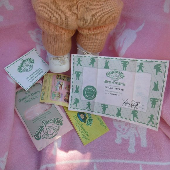 Cabbage Patch Kids Girl '86 Brunette Tongue Brown Eyes Peach Stripe Knit 2 Piece - Picture 11 of 13